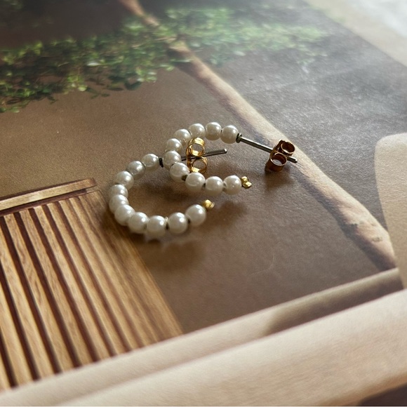 Vintage Beaded Pearl Hoops - Picture 3 of 4